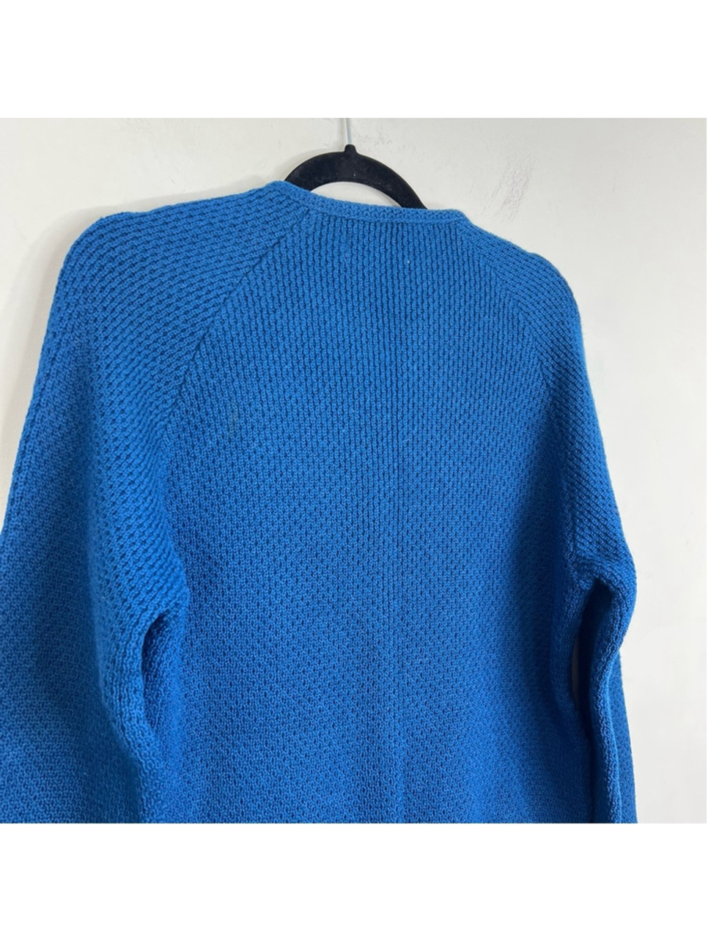 Vintage 50s 60s pure wool cobalt blue cable knit grandpa cardigan sweater L - Picture 5 of 13